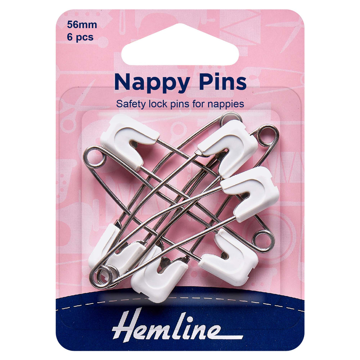Hemline White Nappy Pins – 56mm, Pack of 6 - H413