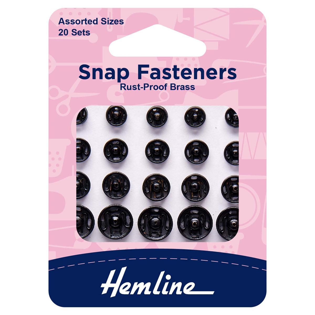 Hemline Black Sew-On Snap Fasteners – Assorted Pack of 20 - H421.99