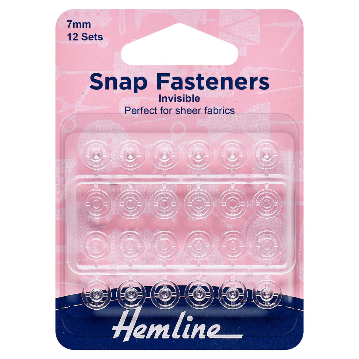 Hemline Clear Invisible Sew-On Snap Fasteners – 7mm Pack of 12 - H422