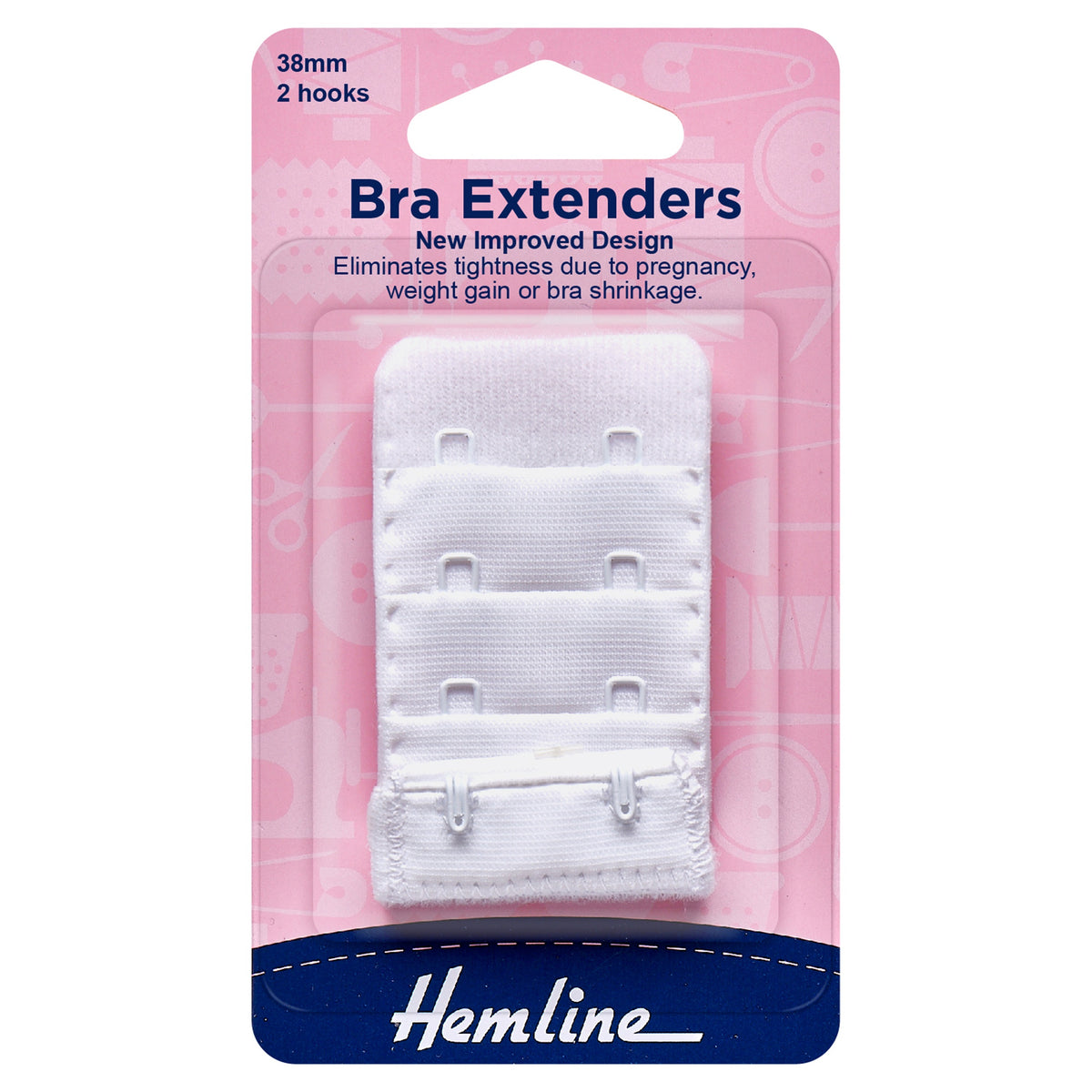 Hemline 38mm White Bra Back Extenders - H771.38