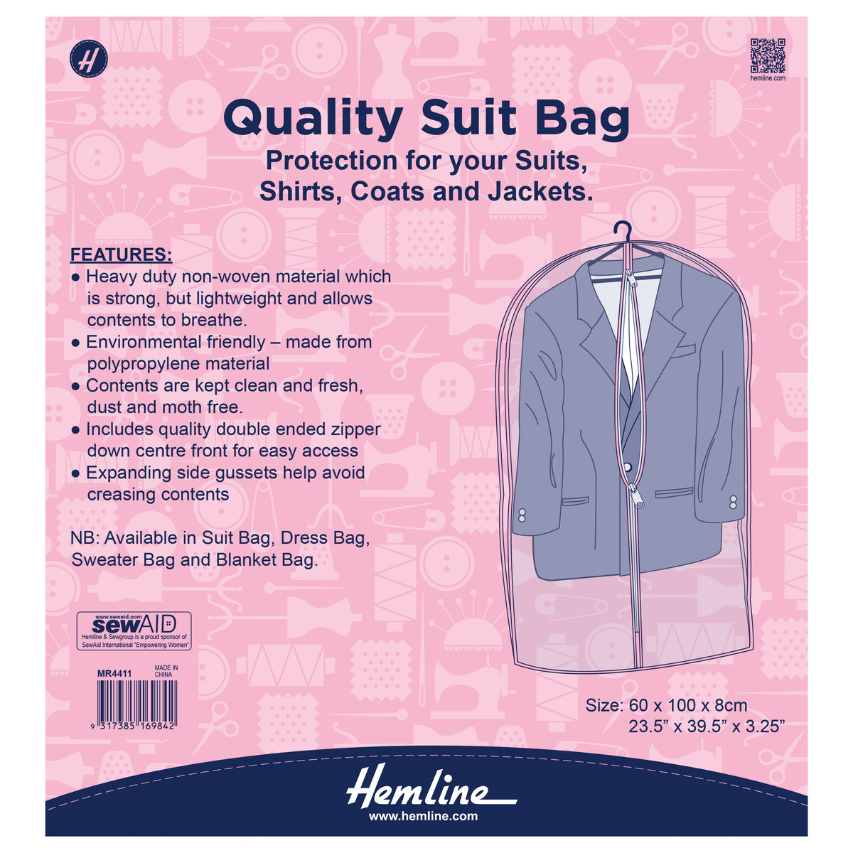 Hemline Suit Bag – 60 x 9 x 100cm - MR4411