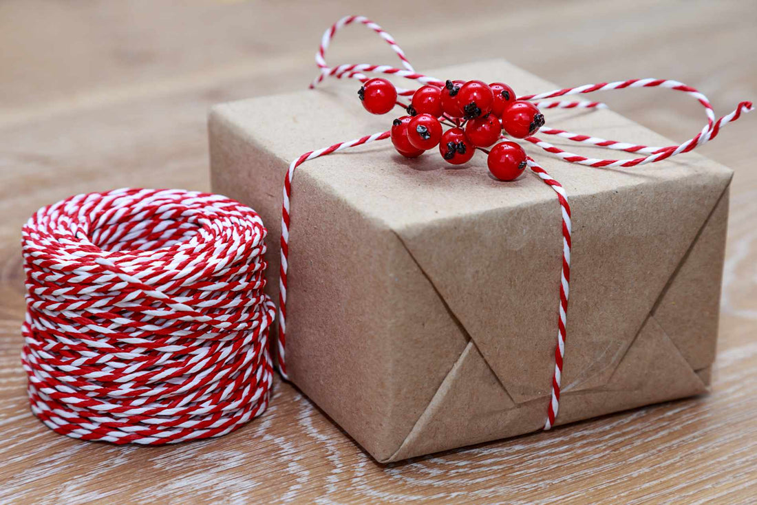 Representation of how to use bakers twine for gift wrapping