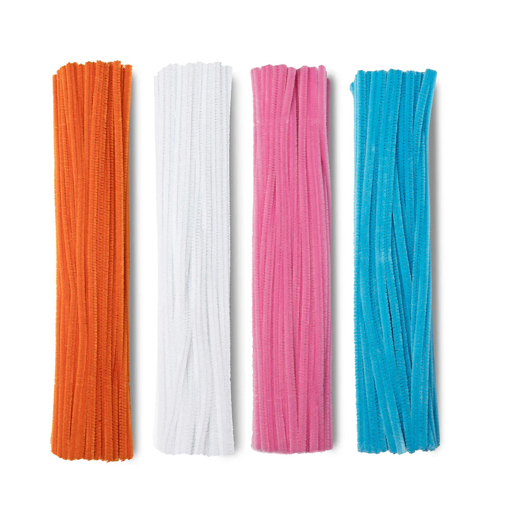 Pack of 100 Colourful Chenille Stem Pipe Cleaners – 0.6 x 30cm Craft Wires - White