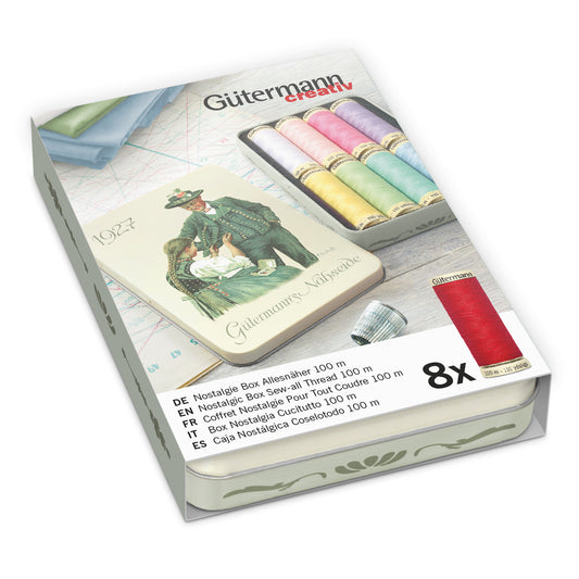 Gutermann Thread Storage Tin- Nostalgic '1927'- Sew-All: 8 x 100m- Pastel Shades