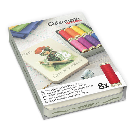 Gutermann Thread Storage Tin- Nostalgic '1928'- Sew-All- 8 x 100m- Bright Shades