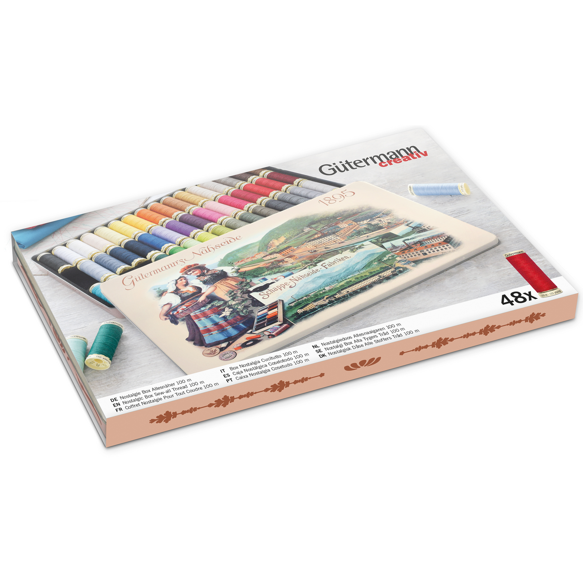 Gutermann Thread Storage Tin - Nostalgic '1895' - Sew-All: 48 x 100m - Assorted