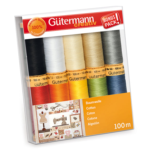 Gutermann Thread Set- Natural Cotton C.No.50- 10 x 100m- Assortment 1- 734521-1
