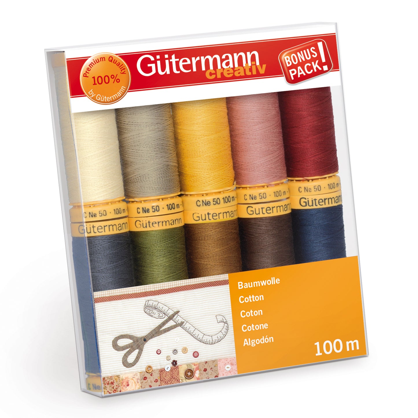 Gutermann Thread Set- Natural Cotton C.No.50- 10 x 100m- Assortment 3- 734521-3