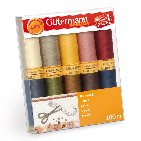 Gutermann Thread Set- Natural Cotton C.No.50- 10 x 100m- Assortment 3- 734521-3