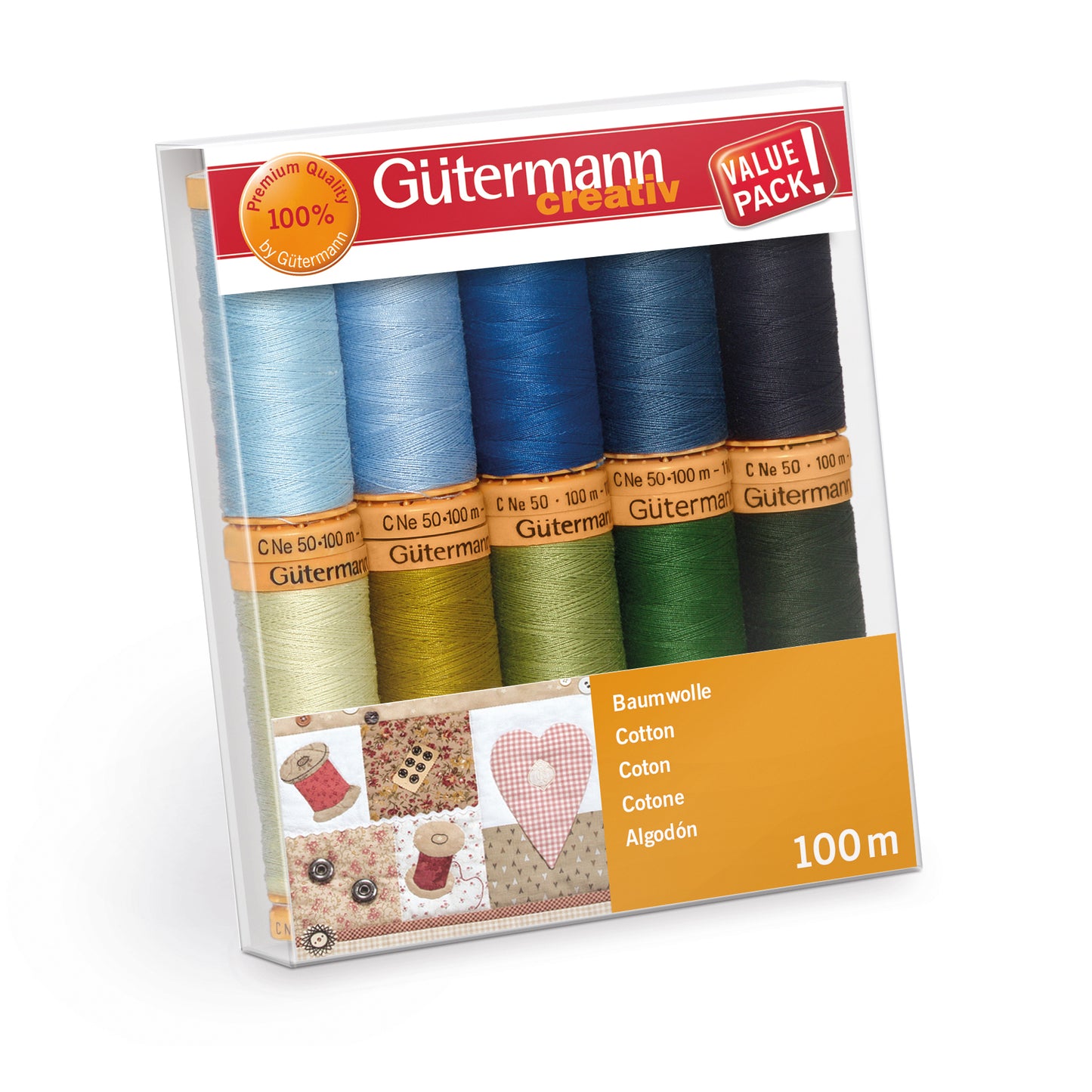 Gutermann Thread Set- Natural Cotton C.No.50- 10 x 100m- Assortment 5- 734521-5