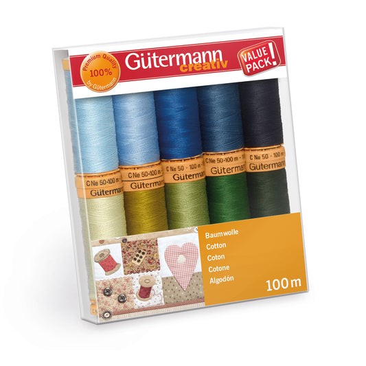 Gutermann Thread Set- Natural Cotton C.No.50- 10 x 100m- Assortment 5- 734521-5