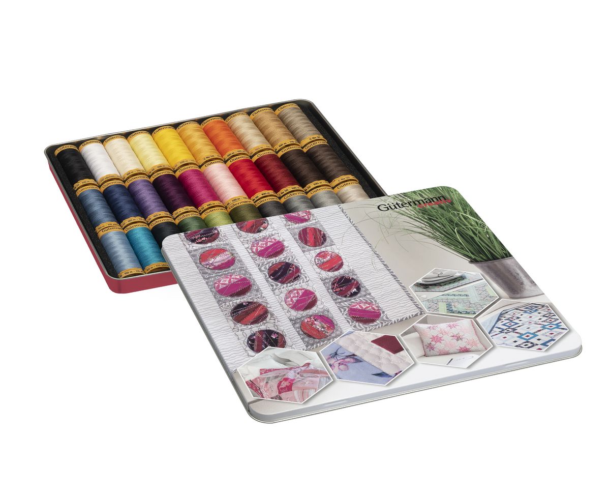 Gutermann Thread Storage Tin - Natural Cotton C. No.50: 30 x 100m - Assorted