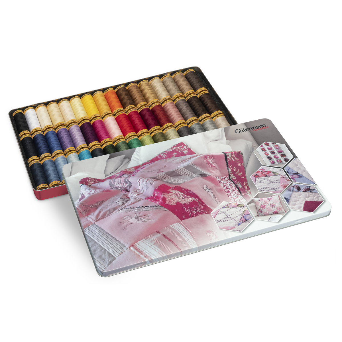 Gutermann Thread Storage Tin - Natural Cotton C. No.50: 48 x 100m - Assorted