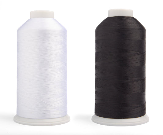 Two Huge Spools 5000M/Each Rayon Machine Embroidery Thread 40WT for Commercial and Domestic Machines - 1 x Black & 1 x White
