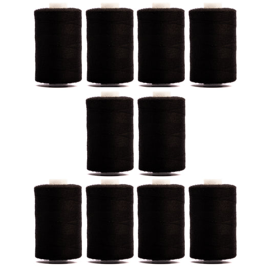 Realm Black Overlocking Sewing Machine Polyester Thread – 1000 Yard Spool - Box of 10