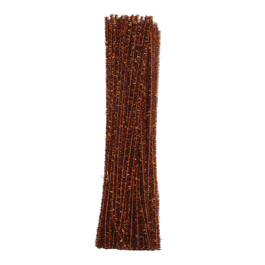 Pack of 100 Colourful Tinsel Stem Pipe Cleaners – 0.6 x 30cm Craft Wires - Brown