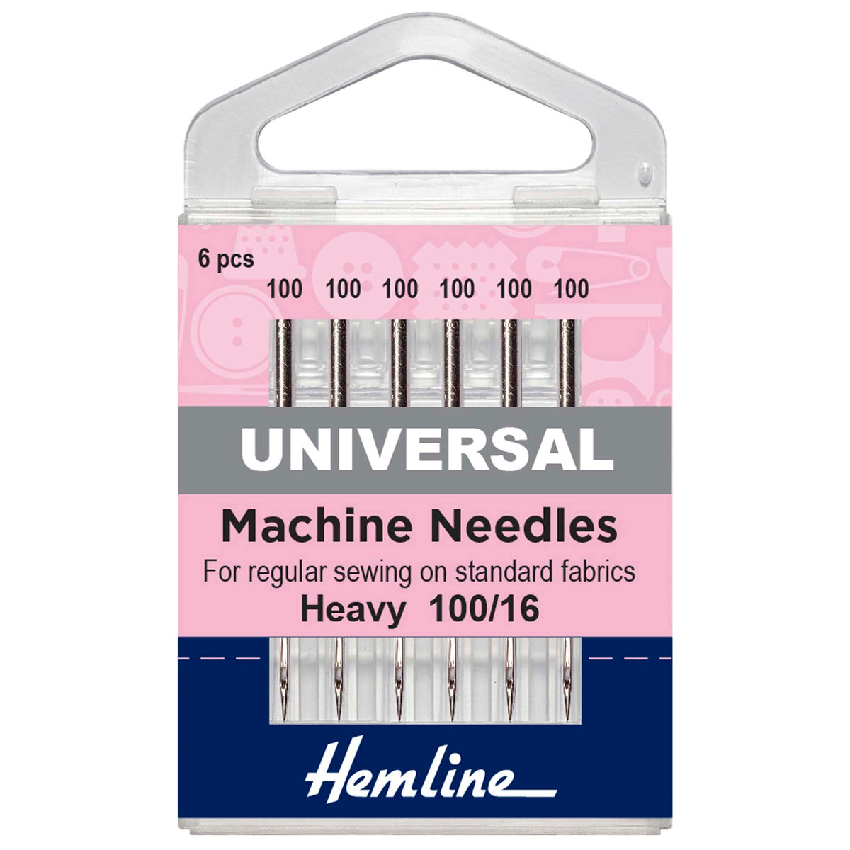 Hemline Universal Heavy Sewing Machine Needles – 100/16, Pack of 6 - H100.100