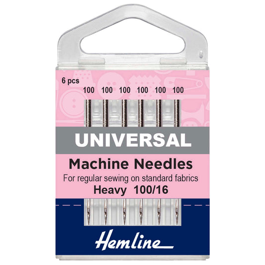 Hemline Universal Heavy Sewing Machine Needles – 100/16, Pack of 6 - H100.100