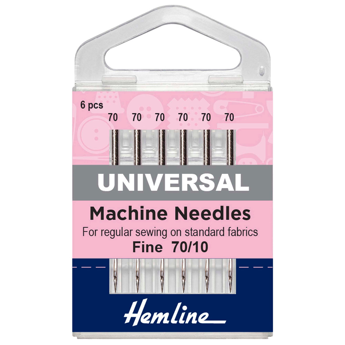 Hemline Universal Fine Sewing Machine Needles – 70/10, Pack of 6 - H100.70