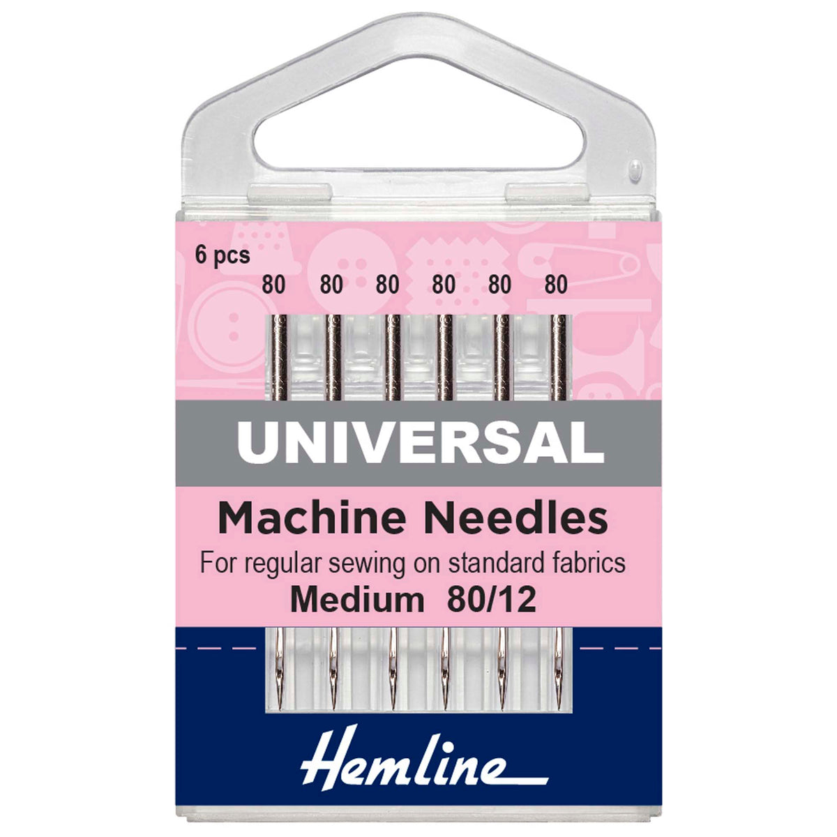 Hemline Universal Sewing Machine Needles – Medium 80/12, Pack of 6 - H100.80
