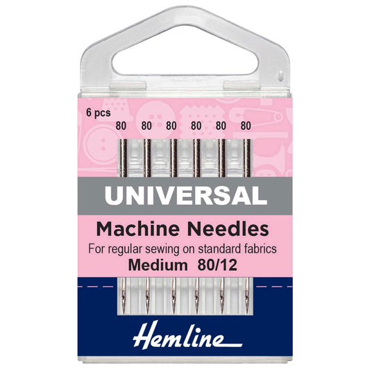 Hemline Universal Sewing Machine Needles – Medium 80/12, Pack of 6 - H100.80