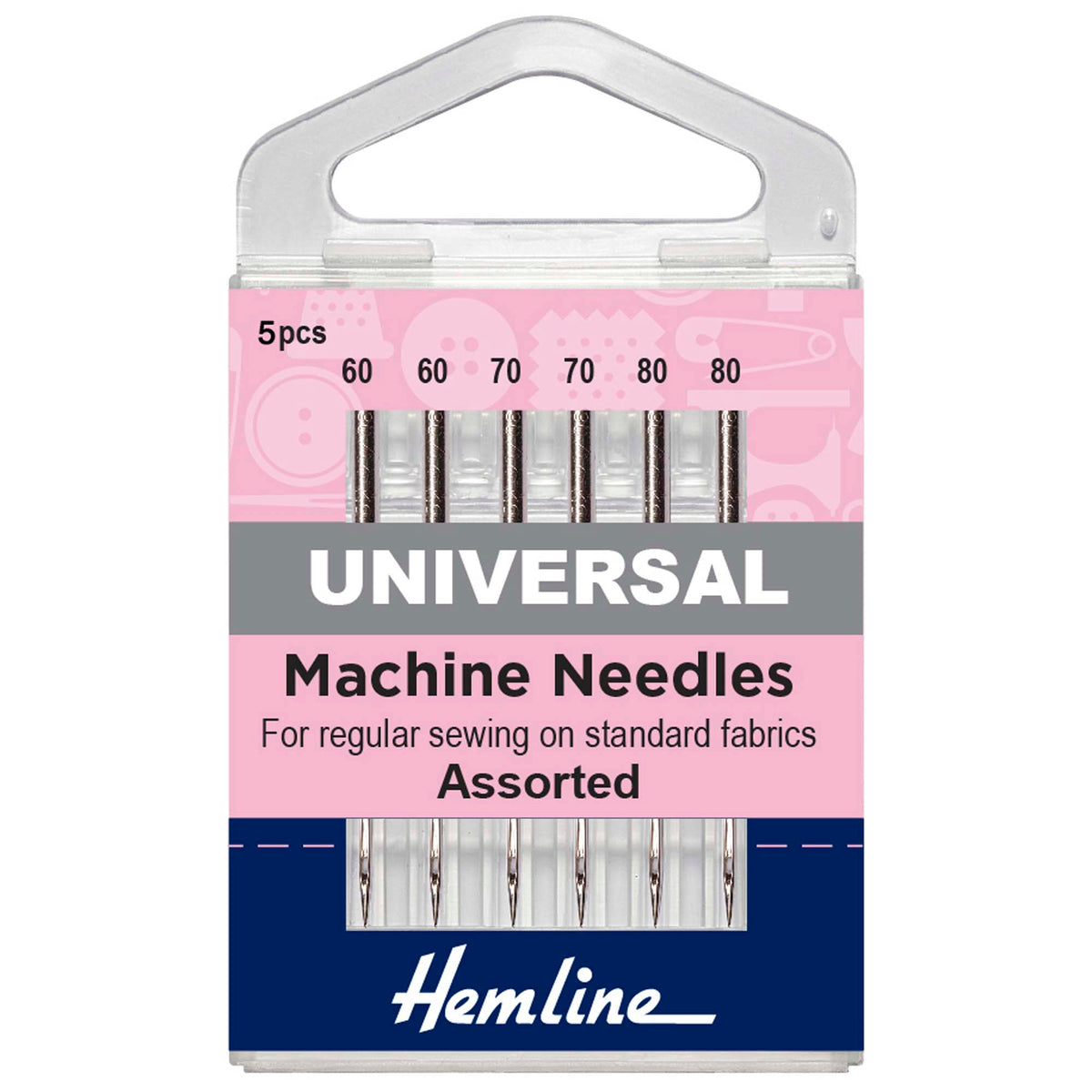 Hemline Universal Fine Sewing Machine Needles – Mixed Pack of 6 - H100.991