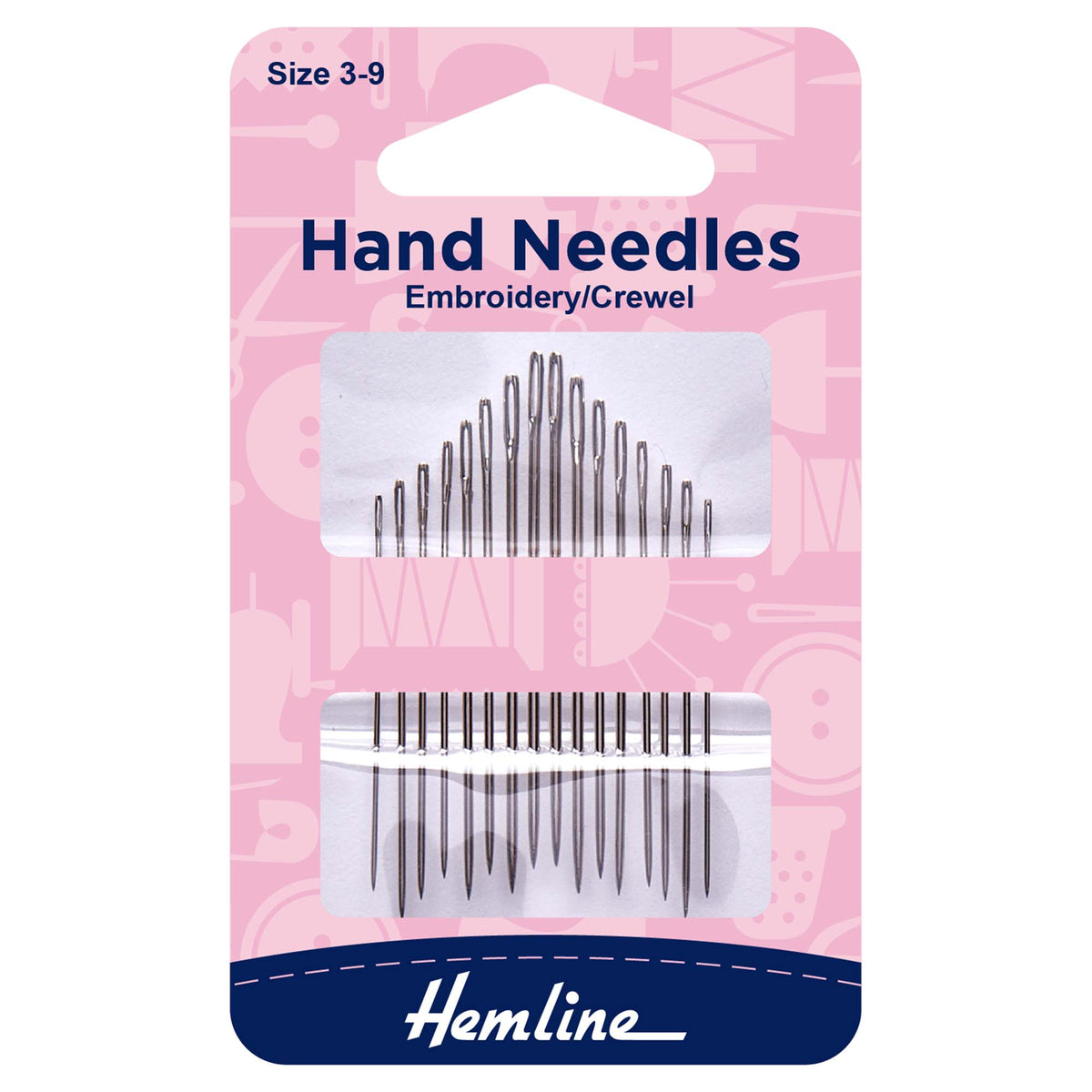 Hemline Embroidery & Crewel Hand Sewing Needles – Sizes 3–9, Pack of 16