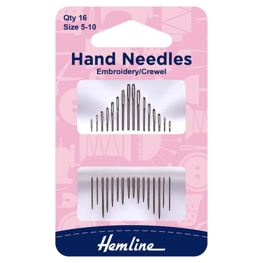 Hemline Embroidery & Crewel Hand Sewing Needles – Sizes 5–10 - H200.510