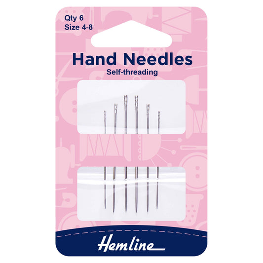 Hemline Self-Threading Hand Sewing Needles – Sizes 4–8 - H216.48