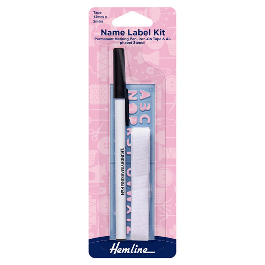 Hemline Name Label Kit – Iron-On Tape with Pen & Stencil - H293