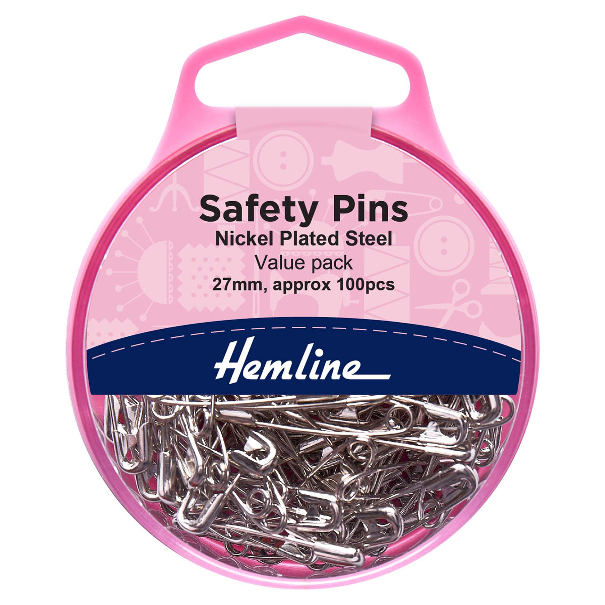 Hemline Safety Pins – Nickel Value Pack of 100 - H410.0.100