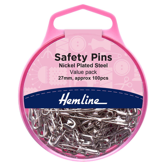 Hemline Safety Pins – Nickel Value Pack of 100 - H410.0.100