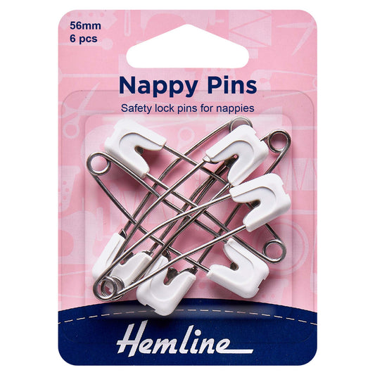 Hemline White Nappy Pins – 56mm, Pack of 6 - H413