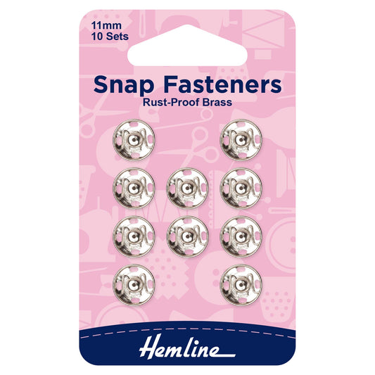 Hemline Nickel Sew-On Snap Fasteners – 11mm Pack of 10 - H420.11