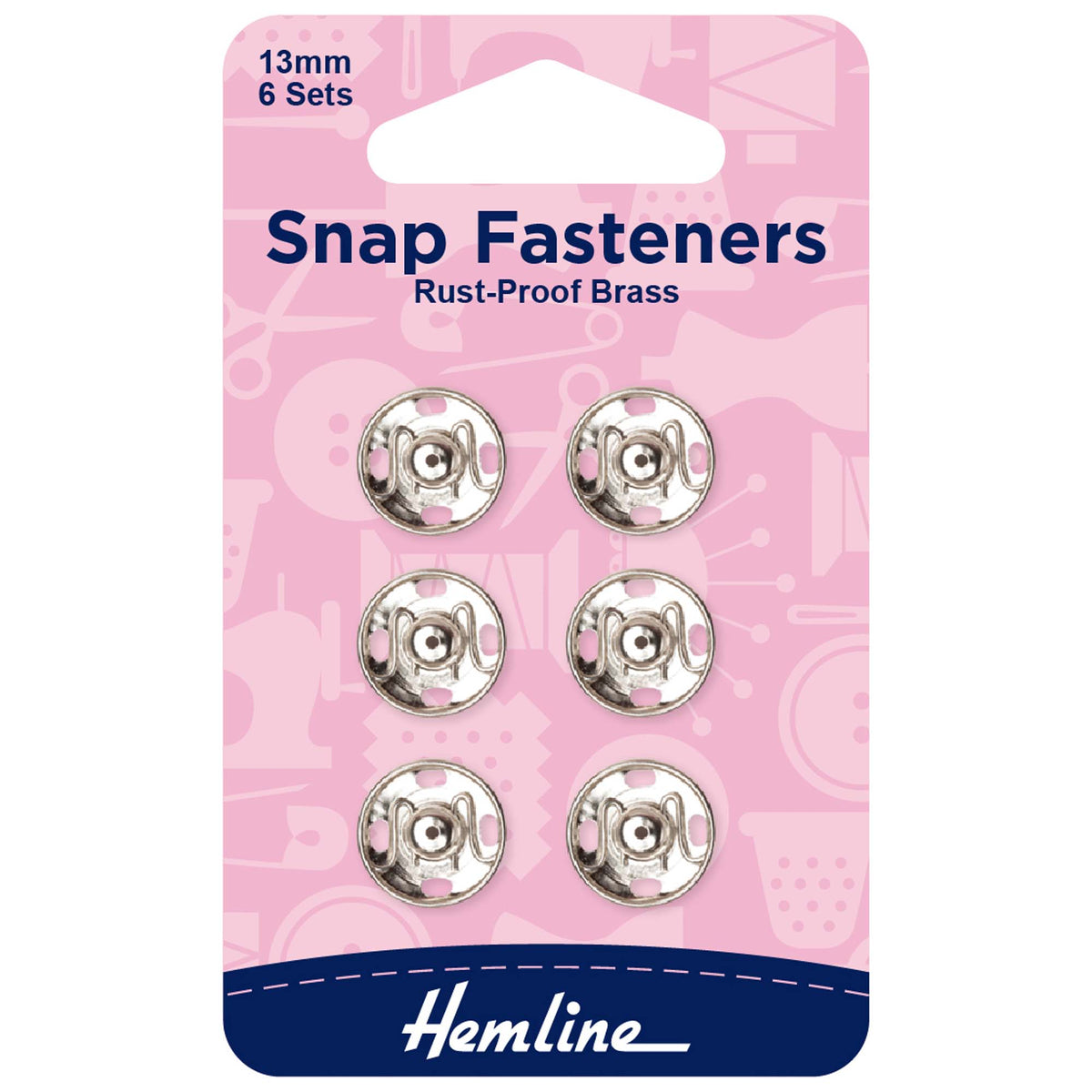 Hemline Nickel Sew-On Snap Fasteners – 13mm Pack of 6 - H420.13