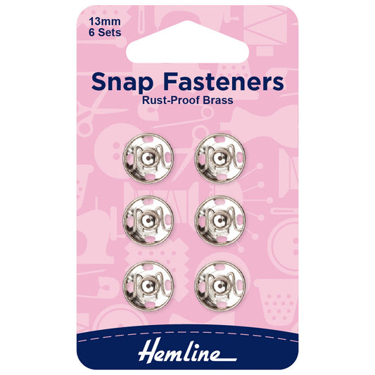 Hemline Nickel Sew-On Snap Fasteners – 13mm Pack of 6 - H420.13