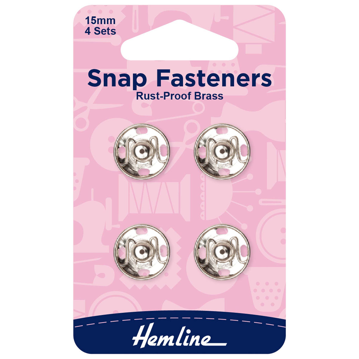 Hemline Nickel Sew-On Snap Fasteners – 15mm Pack of 4 - H420.15