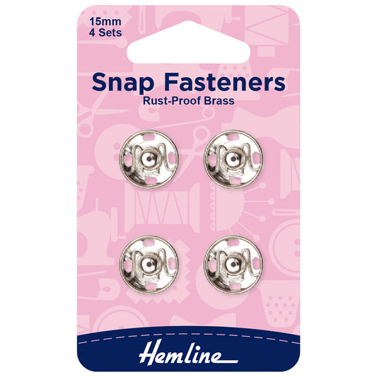 Hemline Nickel Sew-On Snap Fasteners – 15mm Pack of 4 - H420.15