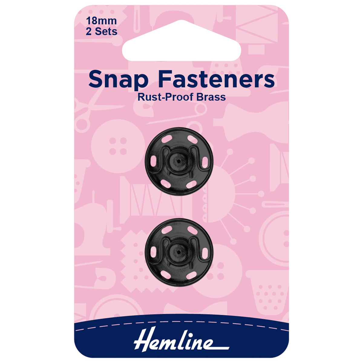 Hemline Black Sew-On Snap Fasteners – 18mm Pack of 2 - H421.18