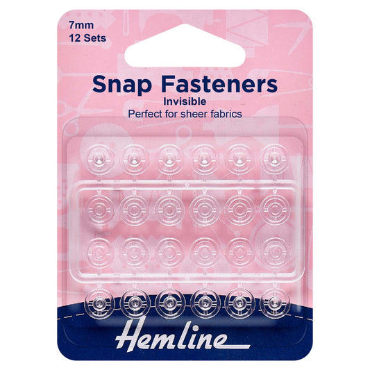 Hemline Clear Invisible Sew-On Snap Fasteners – 7mm Pack of 12 - H422
