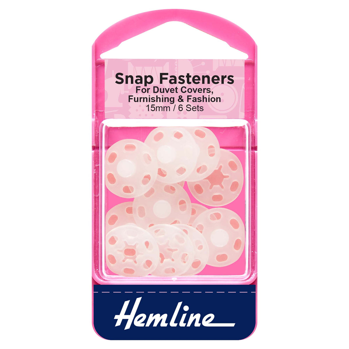 Hemline Clear Plastic Sew-On Snap Fasteners – 15mm Pack of 6 - H424