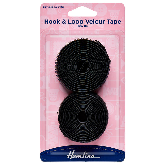 Hemline Sew-On Hook & Loop Tape Value Pack – 1.25m x 20mm Black - H654.20