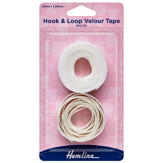 Hemline Stick-On Hook & Loop Tape Value Pack – 1.25 x 20mm White - H657.20