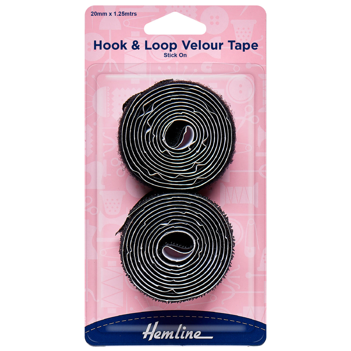 Hemline Stick-On Hook & Loop Tape Value Pack – 1.25 x 20mm Black - H658.20
