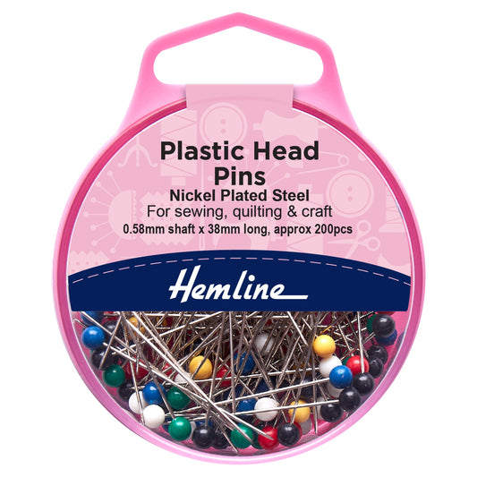 Hemline Plastic Head Dressmaking Pins – 38mm Nickel, Pack of 200 - H668.20