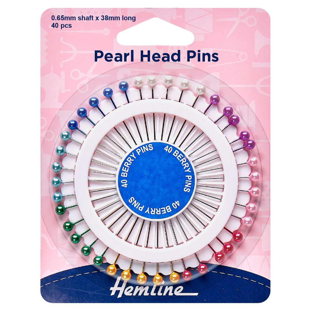 Hemline Pearl Head Dressmaking Pins – Assorted 38mm Nickel, Pack of 40 - H669
