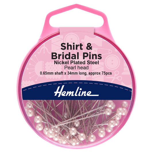 Hemline Shirt & Bridal Dressmaking Pins – 34mm Nickel, Pack of 75 - H676