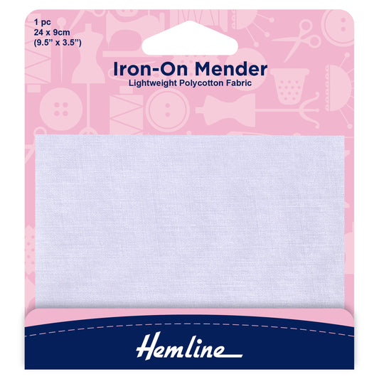 Hemline White Iron-On Polycotton Mender – 24 x 9cm - H691.W