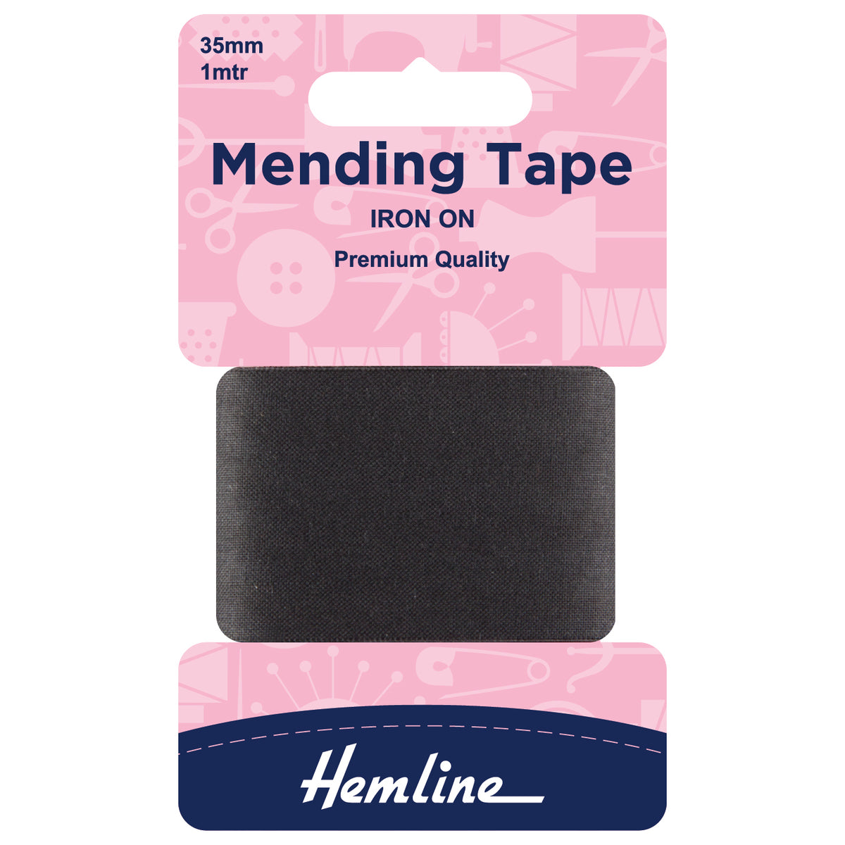 Hemline Black Iron-On Mending Tape – 100cm x 38mm - H698\BLK