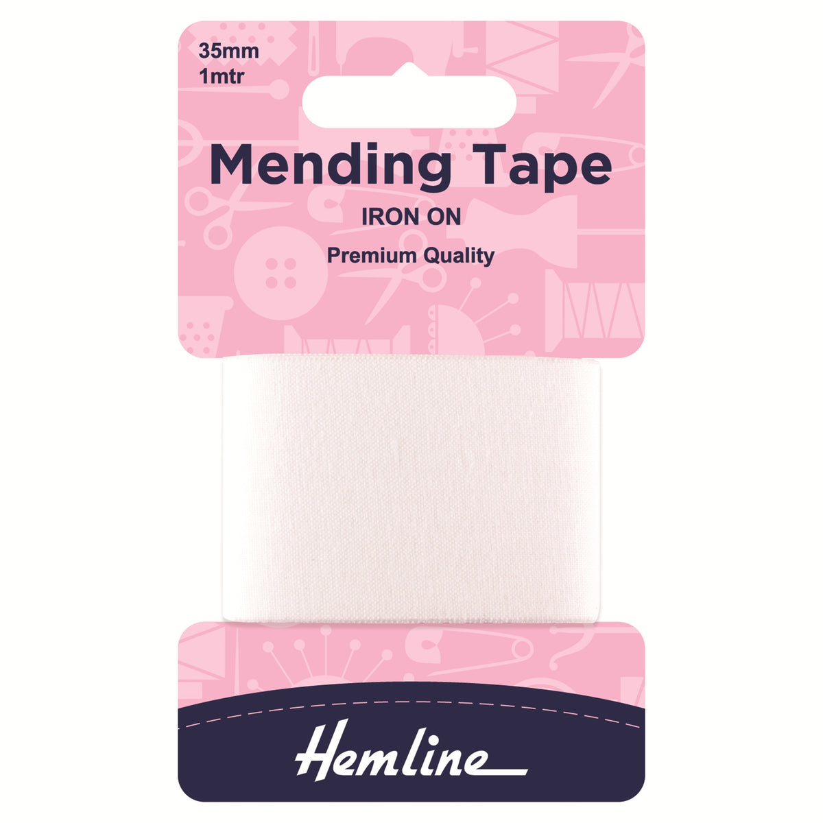 Hemline White Iron-On Mending Tape – 100cm x 38mm - H698\WHT